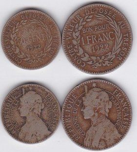 Martinique - 50 Centimes + 1 Franc 1922 - VF
