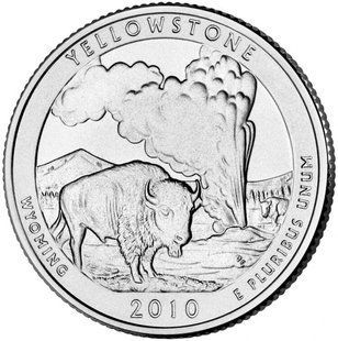 США - 25 Cents 2010 - D - 2-й Парк, Національні парки - Йєлоустоун - UNC