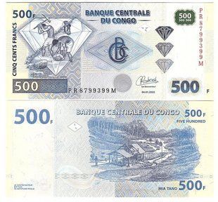 Congo DR - 500 Francs 2022 - P. 96Dc - Orell F&uuml;ssli ltd - (at lower right on back - barely visible) - UNC