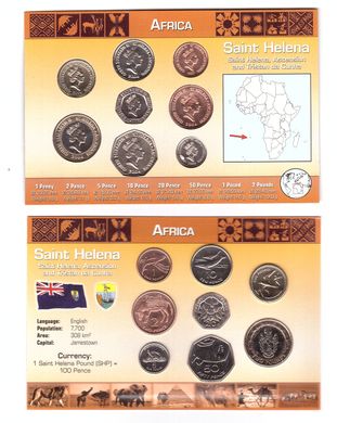 Остров Святой Елены - набор 8 монет 1 Penny (1997) 2 5 10 20 50 Pence 1 2 Pounds 1997 - 2006 - в картонке - UNC