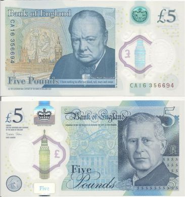 United Kingdom - 5 pcs х 5 Pounds 2024 - Polymer - Charles III - UNC