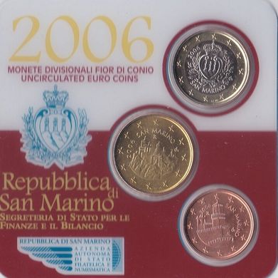 Сан-Марино - набор 3 монеты 5 50 Cent 1 Euro 2006 - in folder - UNC