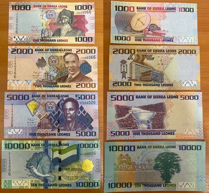 Сьерра-Леоне - 5 шт х набор 4 банкноты 1000 2000 5000 10000 Leones 2020 - 2021 - UNC