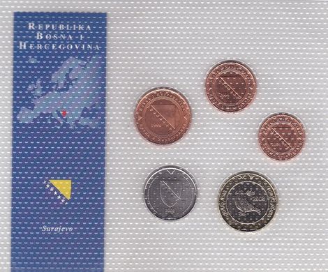 Боснія - набір 5 монет 10 20 50 Feninga 1 2 KM 1998 - 2004 - у блістері - UNC