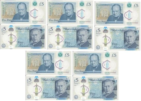 United Kingdom - 5 pcs х 5 Pounds 2024 - Polymer - Charles III - UNC