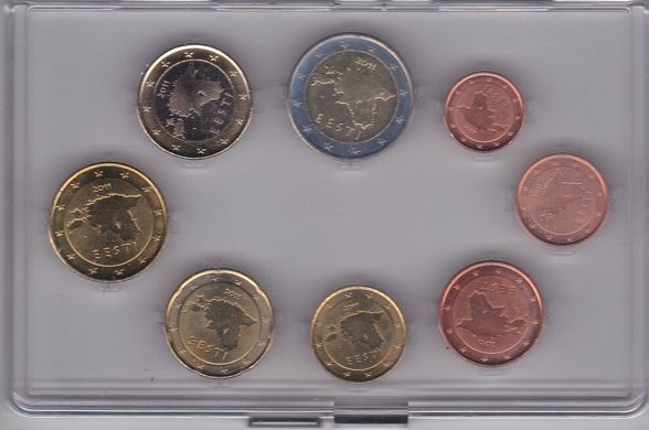 Естонія - набір 8 монет 1 2 5 10 20 50 Cent 1 2 Euro 2011 - у коробочці - UNC