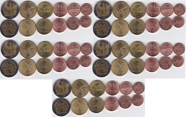 Азербайджан - 5 шт х набір 6 монет - 1 3 5 10 20 50 Qapik 2006 - aUNC/UNC