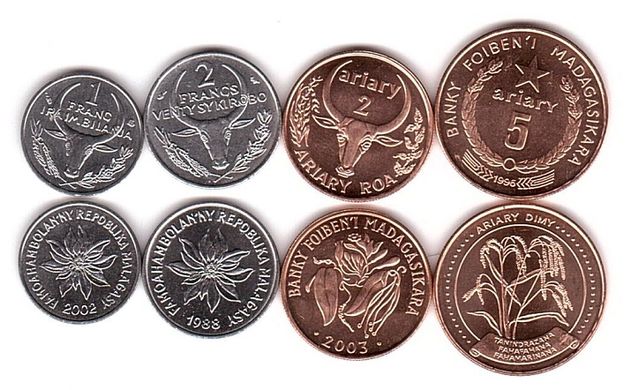 Madagascar - set 4 coins 1 2 Francs 2 5 Ariary 1977 - 2003 - UNC