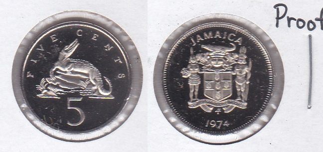 Ямайка - 5 Cents 1974 - у холдері - Proof