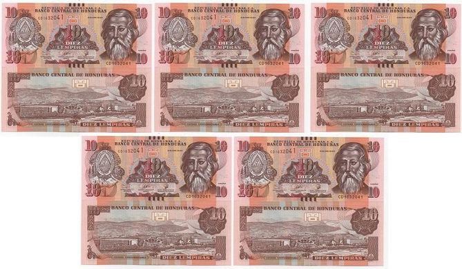 Honduras - 5 pcs х 10 Lempiras 2019 - UNC