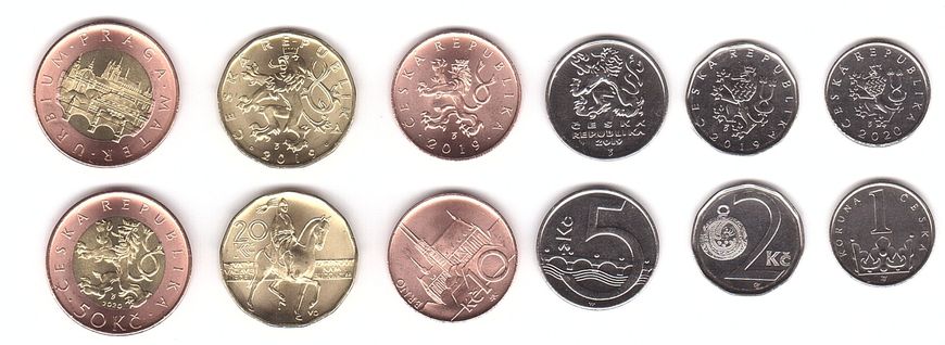 Czech Republic - set 6 coins 1 2 5 10 20 50 Korun 2019 - 2020 - UNC