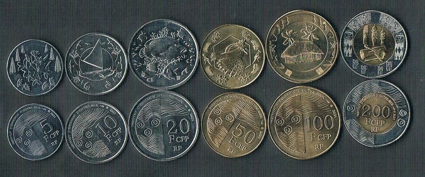French Pacific / Tahiti - 5 pcs x set 6 coins 5 10 20 50 100 200 Francs 2021 - UNC