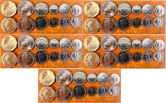 Белиз - 5 шт х набор 6 монет 1 5 10 25 50 Cents 1 Dollar 1989 - 2010 - UNC