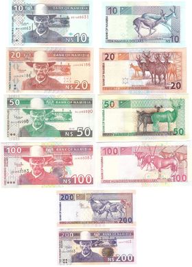 Намибия - набор 5 банкнот 10 20 50 100 200 Dollars 2001 - 2003 - UNC