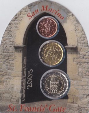 Сан-Марино - набор 3 монеты 2 20 Cent 2 Euro 2005 - in folder - UNC