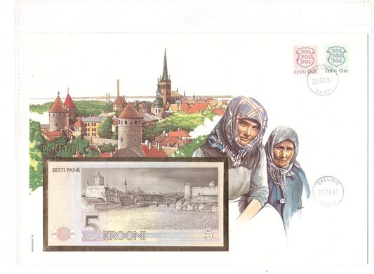 Эстония - 5 Krooni 1991 - в конверте  UNC