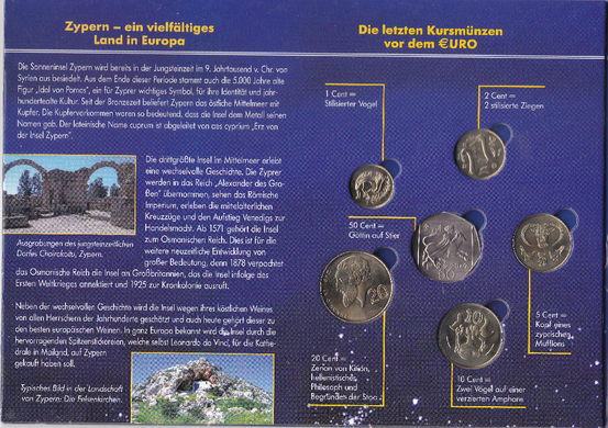 Cyprus - set 14 coins - 1 2 5 10 20 50 Cent 1 2 5 10 20 50 Cent 1 2 Euro 2004 - 2008 - in booklet - UNC