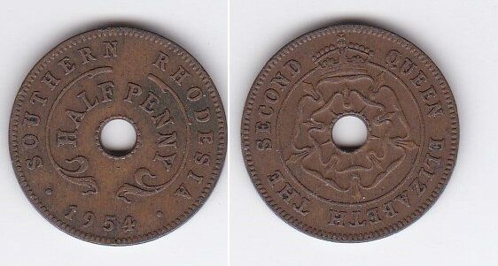 Родезия Южная - 1/2 Half Penny 1954 - XF