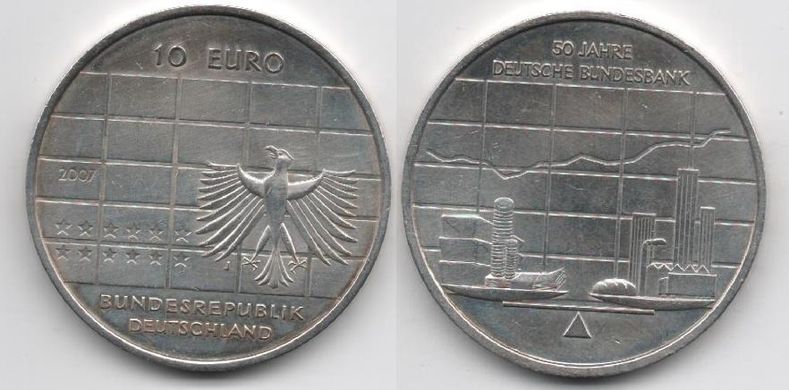 Germany - 10 Euro 2007 - 50th anniversary of the German Federal Bank - silver 0.925 - aUNC