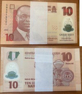 Нігерія - 100 шт х 10 Naira 2022 - P. 34 - Polymer - пачка - UNC