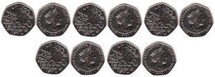 Острів Мен - 5 шт х 50 Pence 2021 - Білий кролик - Пригоди Аліси в країні чудес - UNC