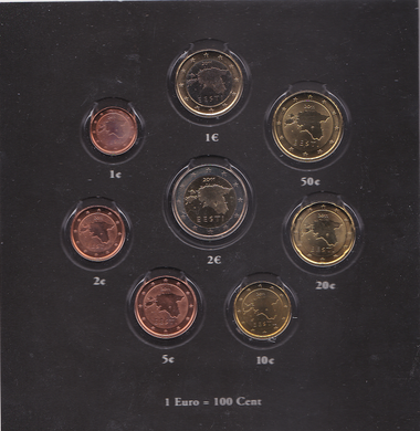 Естонія - набір 13 монет 10 20 50 Senti 1 5 Krooni 1 2 5 10 20 50 Cent 1 2 Euro 1994 - 2011 - у буклеті - UNC