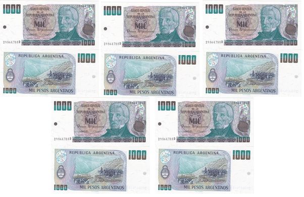 Аргентина - 5 шт. X 1000 Pesos Arg 1983 - 1985 - P. 317b - aUNC / UNC