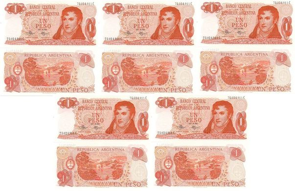 Аргентина - 5 шт х 1 Peso 1970 - 1973 - P. 287(3) - UNC