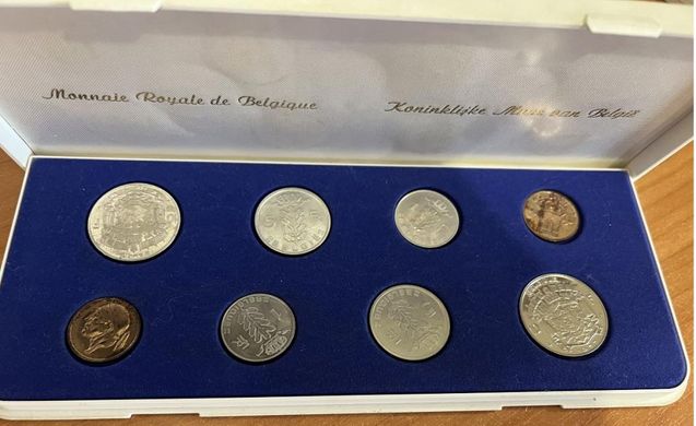 Belgium - Mint set 8 coins 50 50 Centimes 1 1 5 5 10 10 Francs 1977 - in a box - UNC / XF+