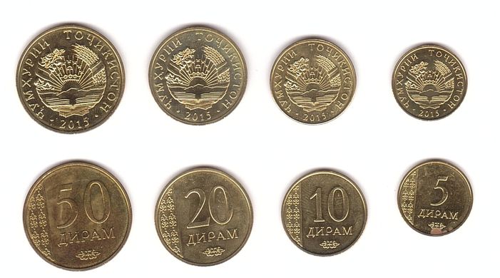 Таджикистан - 5 шт х набір 4 монети 5 10 20 50 Diram 2015 - aUNC / UNC
