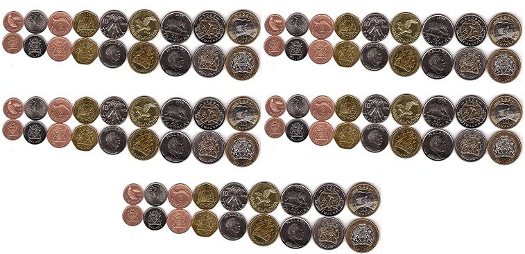 Малави - #2 - 5 шт х набор 9 монет 1 2 5 10 20 50 Tambala 1 5 10 Kwacha 1996 - 2006 - aUNC