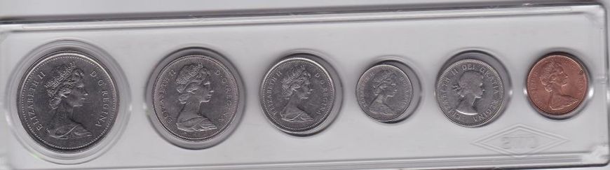 Канада - набор 6 монет 1 5 10 25 50 Cents 1 Dollar 1964 - 1976 - у футлярі - XF / VF