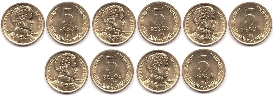 Чили - 5 шт х 5 Pesos 1992 - aUNC / UNC