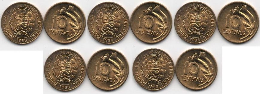 Peru - 5 pcs х 10 Centavos 1968 - aUNC / XF