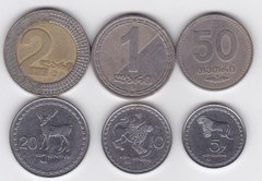 Грузія - набір 6 монет 5 10 20 50 Tetri 1 2 Lari 1993 - 2006 - VF