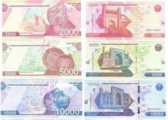 Узбекистан - набор 3 банкноты 2000 5000 10000 Sum 2021 - UNC