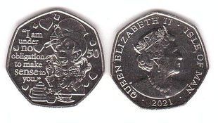 Острів Мен - 50 Pence 2021 - Божевільний Капелюшник - Пригоди Аліси в країні чудес - UNC