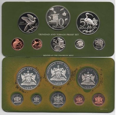 Тринідад і Тобаго - Mint набір 8 монет 1 5 10 25 50 Cents 1 5 10 Dollars 1975 - срібло - Proof