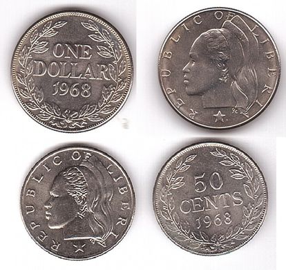 Liberia - 50 Cents + 1 Dollar 1968 - UNC