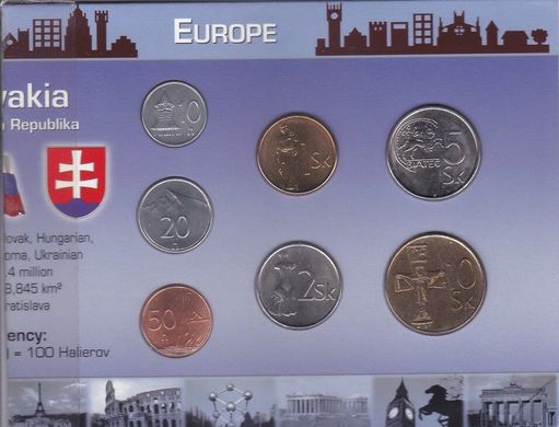 Slovakia - set 7 coins 10 20 50 haller 1 2 5 10 Sk 2002 - 2007 - #1 in booklet - UNC