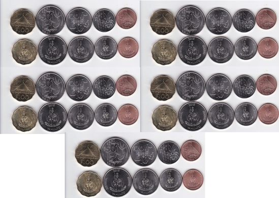 Вануату - 5 шт х набір 5 монет 5 10 20 50 100 Vatu 2015 - UNC