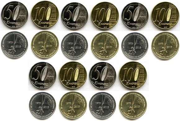 Ангола - 5 шт х набір 2 монети 50 + 100 Kwanzas 2015 - UNC