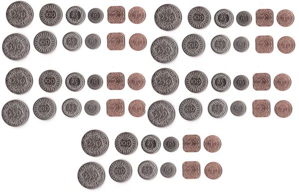 Suriname - 5 pcs x set 6 coins 1 5 10 25 100 250 Cent 1988 - 2015 - UNC / aUNC