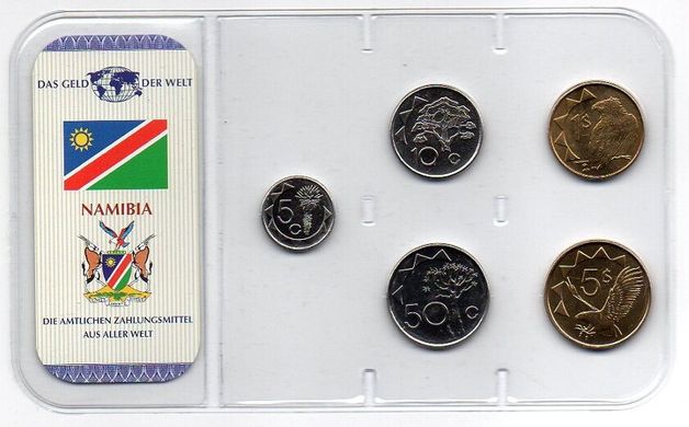 Намібія - набір 5 монет 5 10 50 Cents 1 5 Dollars 1993 - 2006 - у блістері - UNC