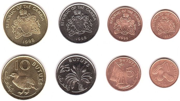 Гамбія - набір 4 монети 1 5 10 25 Bututs 1998 - UNC