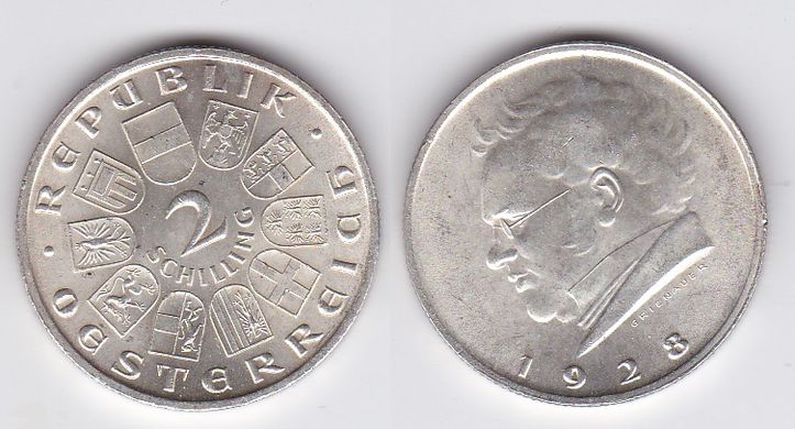 Австрія - 2 Shillingи 1928 - 100 років з дня смерті Франца Шуберта - срібло - aUNC