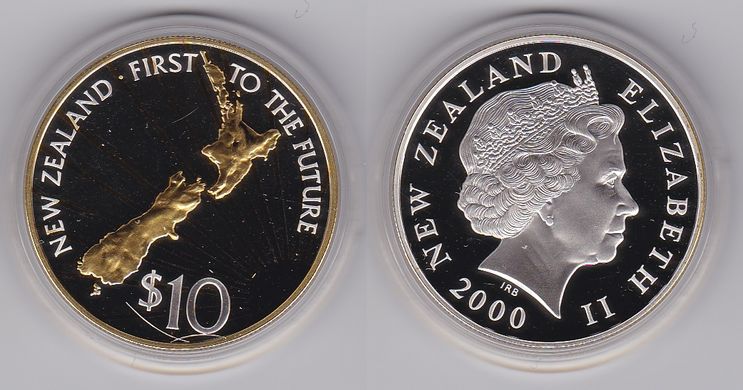Новая Зеландия - 10 Dollars 2000 - Сначала в будущее - серебро - в капсуле - UNC
