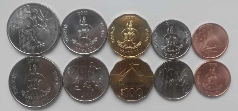 Вануату - 5 шт х набор 5 монет 5 10 20 50 100 Vatu 2015 - UNC