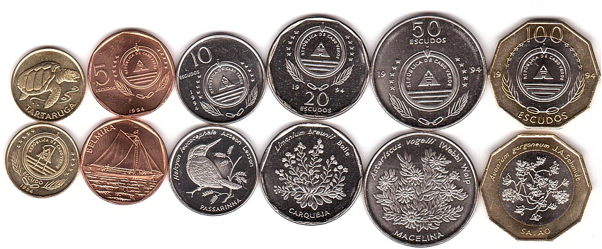 Cape Verde - 5 pcs x set 6 coins - 1 5 10 20 50 100 Escudos 1994 - UNC