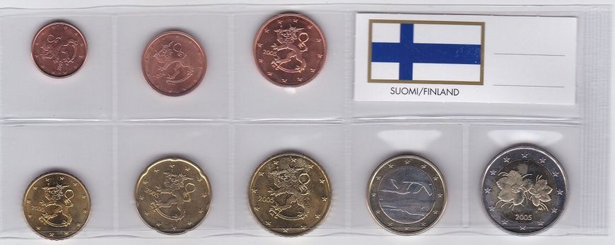 Фінляндія - набір 8 монет 1 2 5 10 20 50 Cent 1 2 Euro 2004 - 2005 - aUNC / UNC